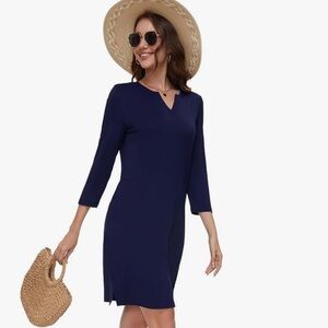 ❗️UPF 50 Elegant Navy Blue Sun Dress Cruise, Vacation, Office, Church. MSRP $98